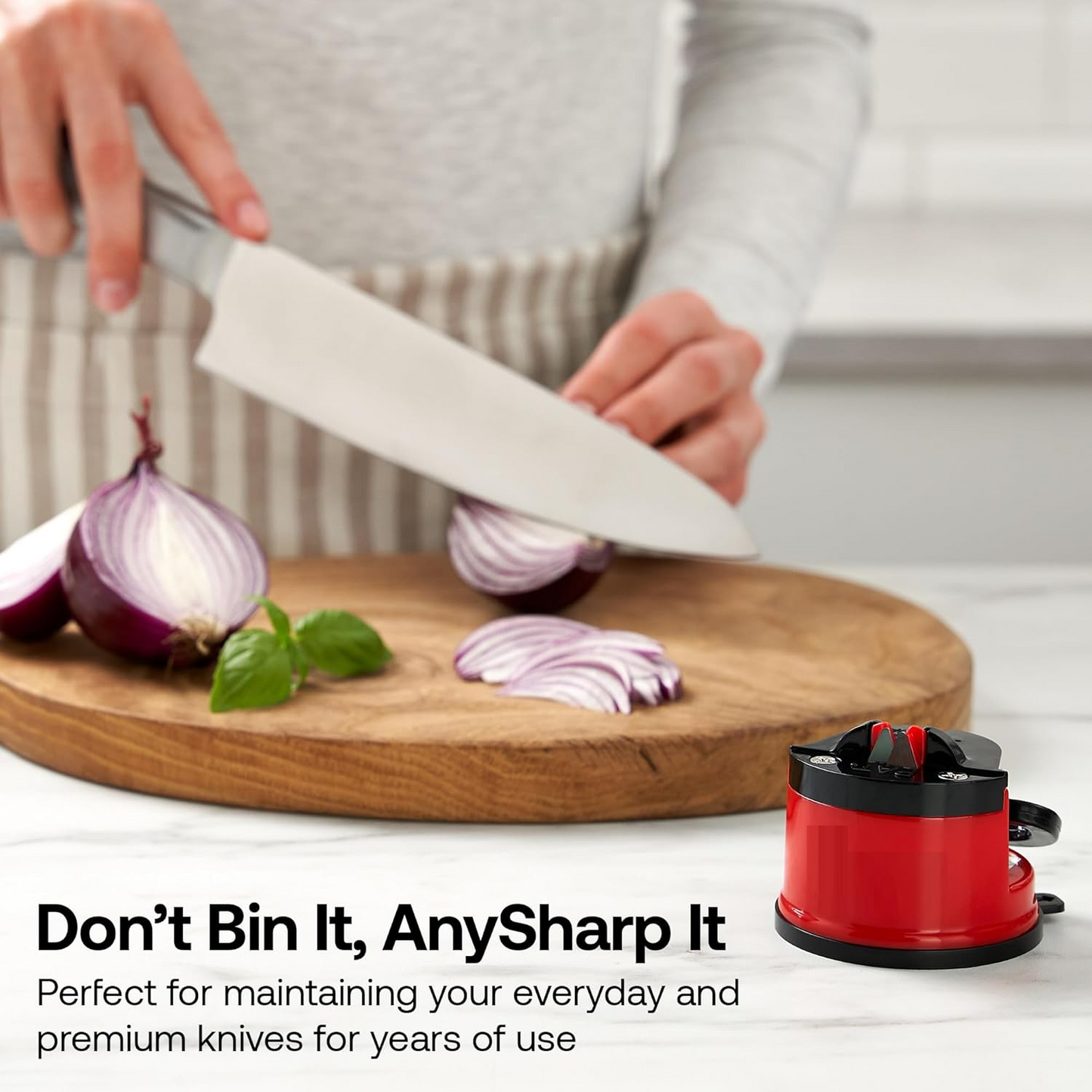 Hands-Free Knife Sharpener - Easy-to-use knife sharpening tool with suction cup base and 20-degree preset angle