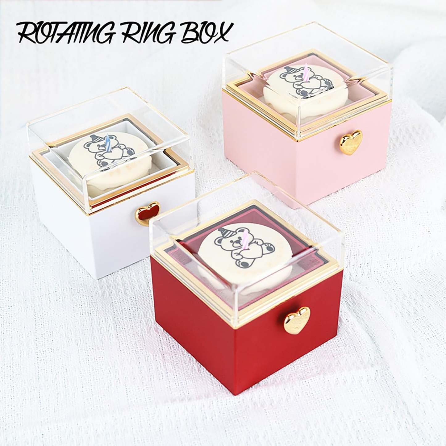 Bear Birthday Cake Flip Ring Box, Surprise Pop-up Gift Box