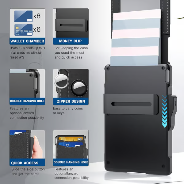 🔥Wallet for Men - with Pop Up Aluminum Case Money Clip Slim Leather Slots Credit Card Holder RFID Blocking Bifold Minimalist Wallet 8 Reviews