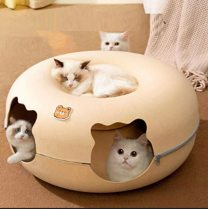 Cat Cave Bed for Indoor Cats, Removable Round Felt Tunnel with Washable Interior for Cat Housing and Play (20 Inch)
