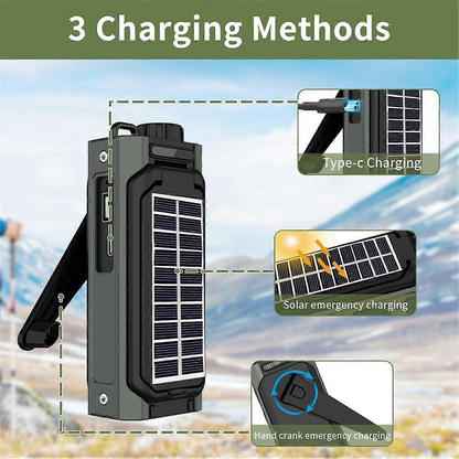 Portable solar-powered emergency hand-cranked radio