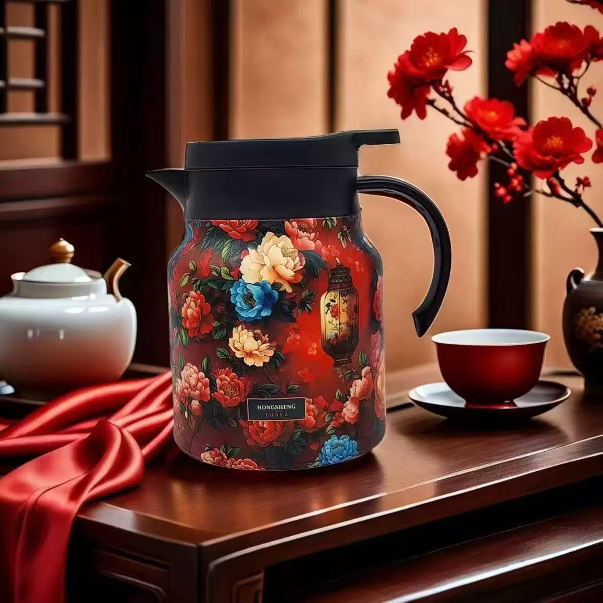 Vintage Floral Pattern Tea Thermos – Built-In Infuser