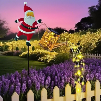 Solar Santa Watering Can Garden Light with Cascading LED Lights – Outdoor Waterproof Stake Light for Christmas & Holiday Decor