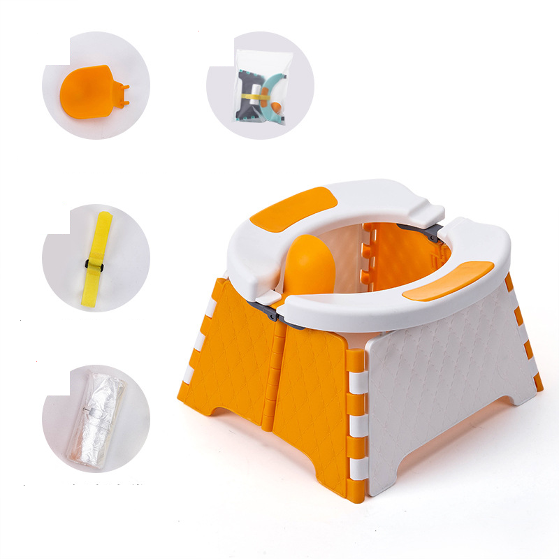 Portable toilet training chair with travel bag and 30 liners, foldable.