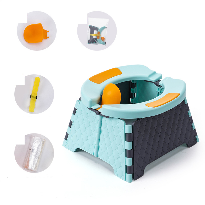 Portable toilet training chair with travel bag and 30 liners, foldable.