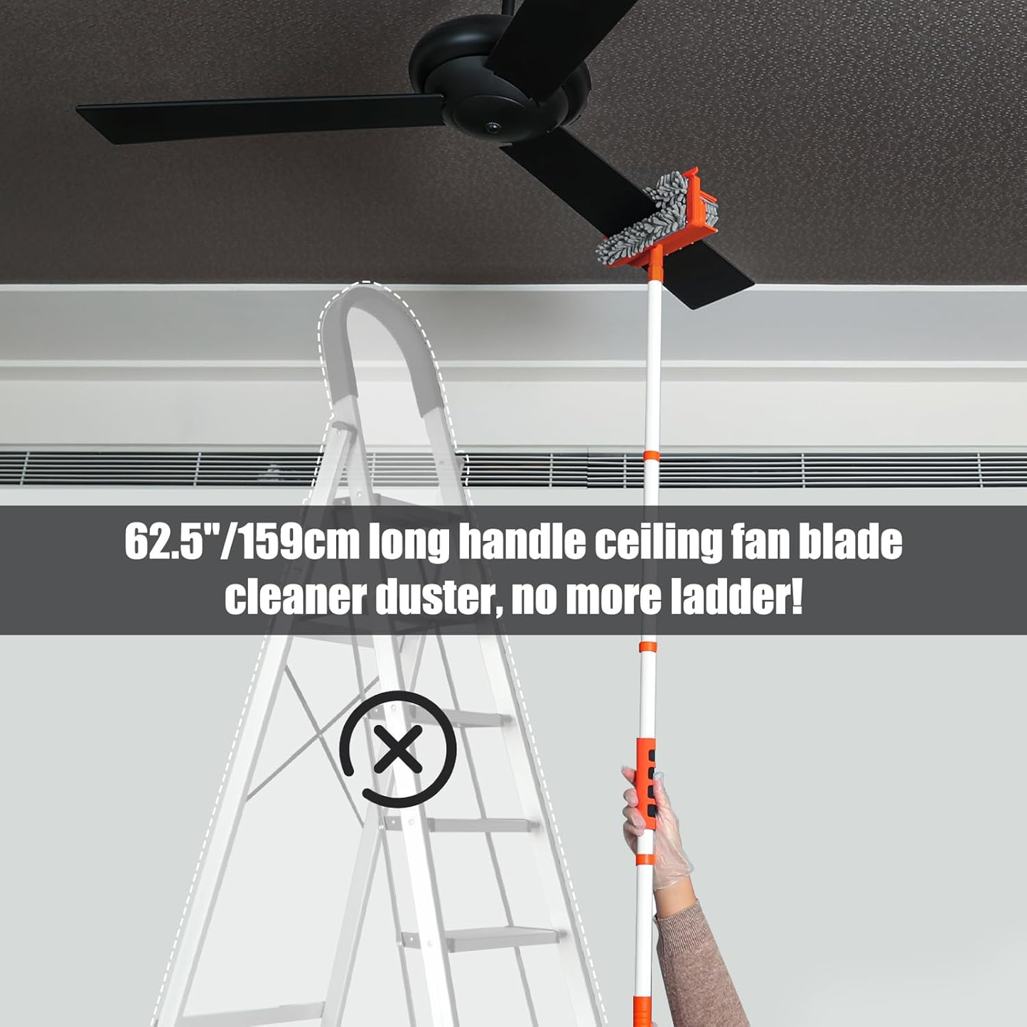 Ceiling fan cleaning and dust removal tool with a 62.5-inch extendable handle