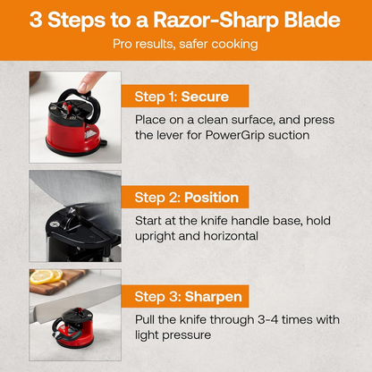 Hands-Free Knife Sharpener - Easy-to-use knife sharpening tool with suction cup base and 20-degree preset angle