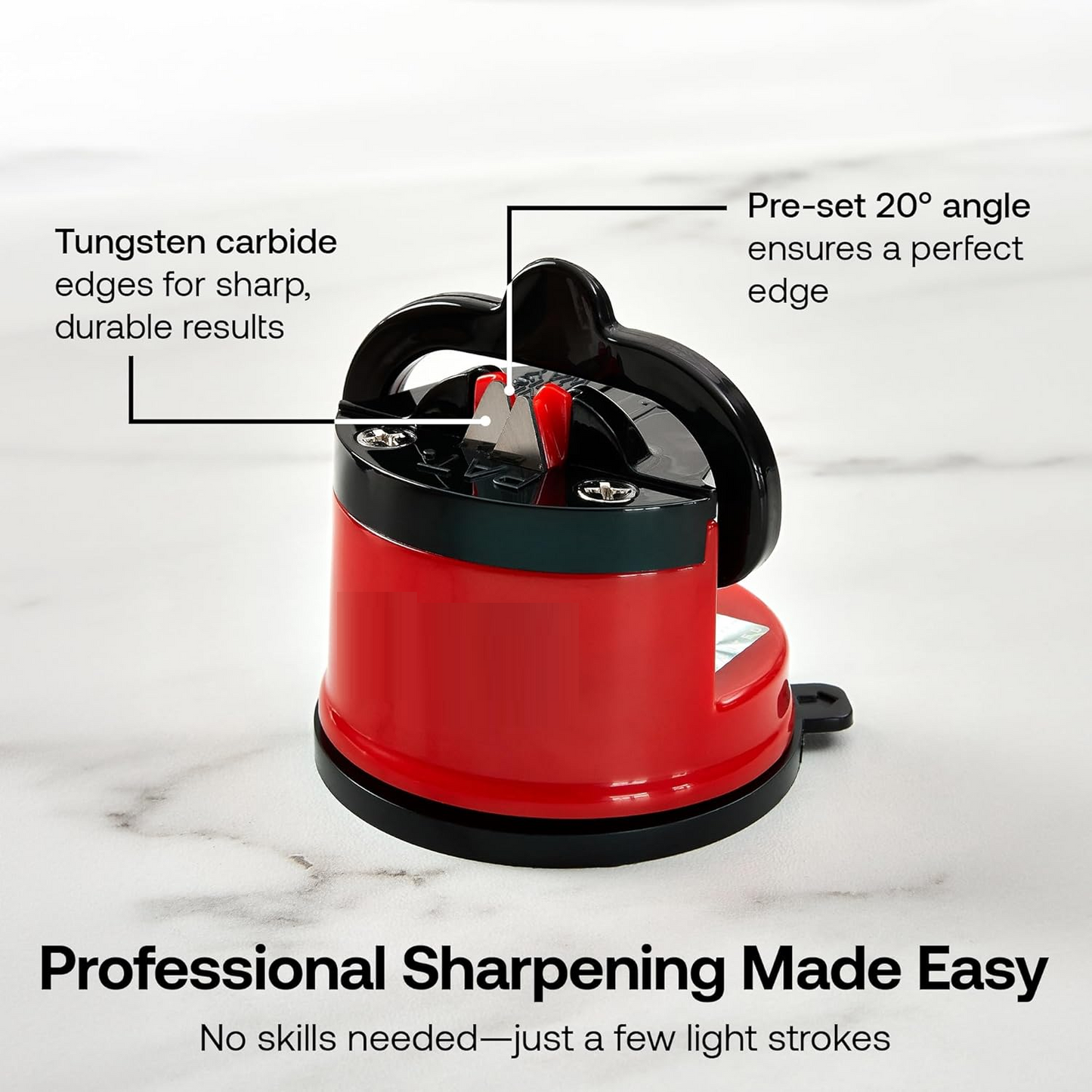 Hands-Free Knife Sharpener - Easy-to-use knife sharpening tool with suction cup base and 20-degree preset angle