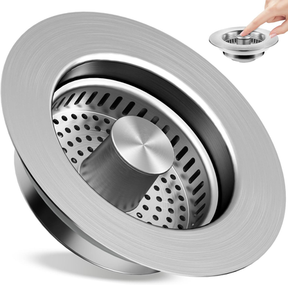 Kitchen Sink Drain Strainer 3 in 1, 304 Stainless Steel Pop-up Sink Stopper