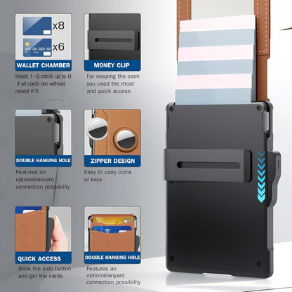 🔥Wallet for Men - with Pop Up Aluminum Case Money Clip Slim Leather Slots Credit Card Holder RFID Blocking Bifold Minimalist Wallet 8 Reviews