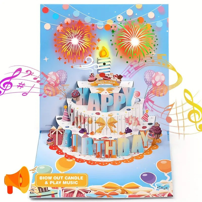Birthday cards with music and lights, blow-out candles, pop-up birthday cards | Send special birthday cards to him