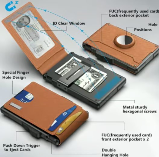 🔥Wallet for Men - with Pop Up Aluminum Case Money Clip Slim Leather Slots Credit Card Holder RFID Blocking Bifold Minimalist Wallet 8 Reviews