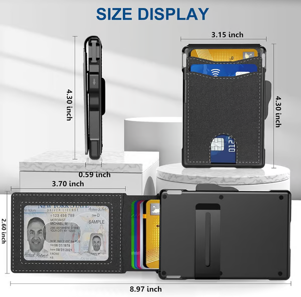 🔥Wallet for Men - with Pop Up Aluminum Case Money Clip Slim Leather Slots Credit Card Holder RFID Blocking Bifold Minimalist Wallet 8 Reviews