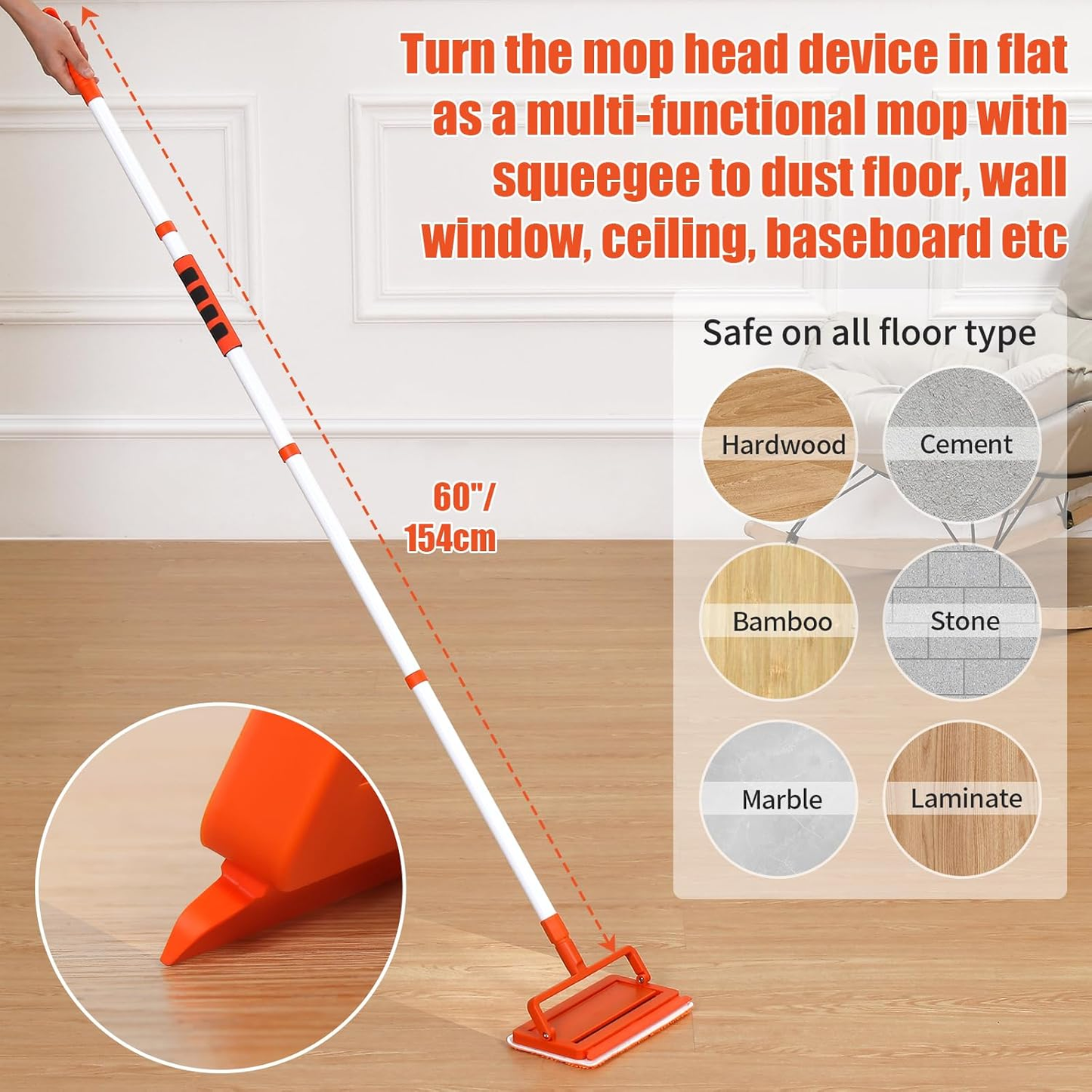 Ceiling fan cleaning and dust removal tool with a 62.5-inch extendable handle