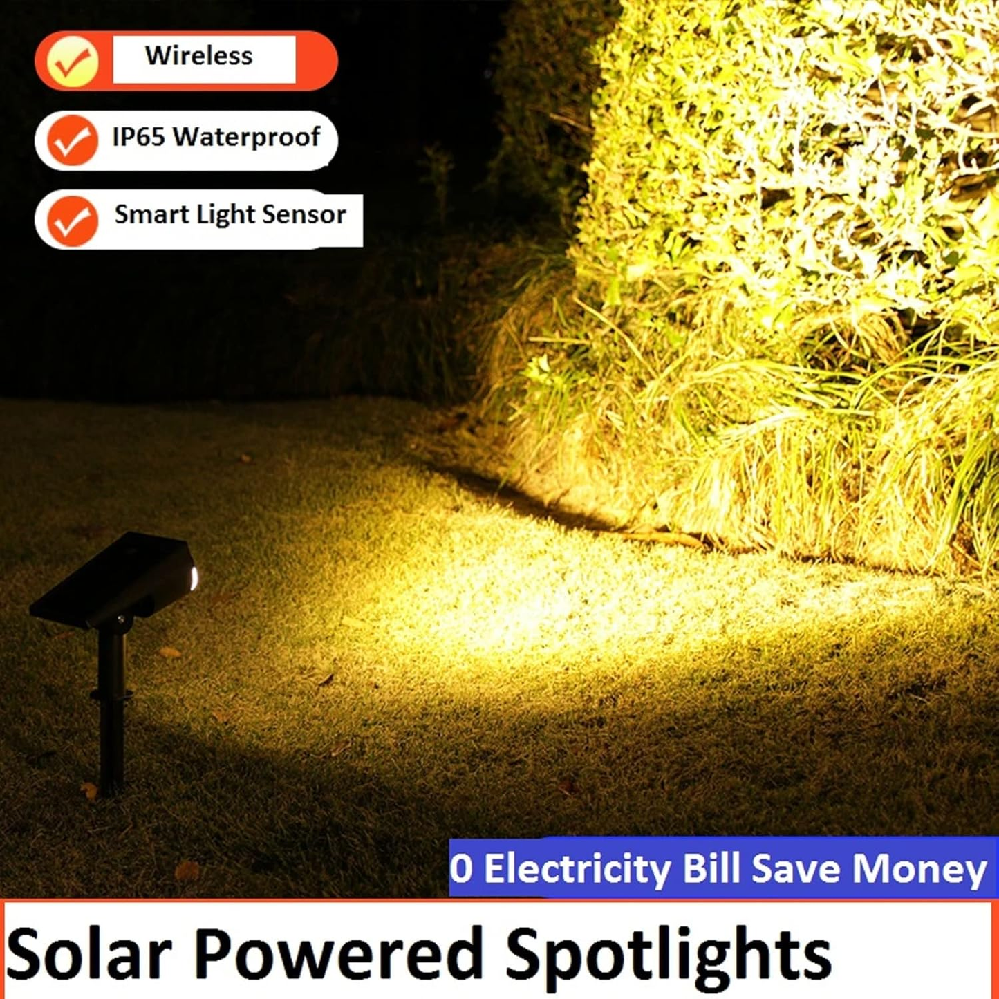 Solar-powered outdoor spotlight, waterproof IP65 wireless wall light