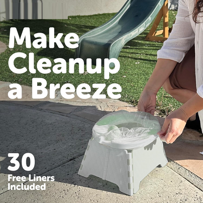 Portable toilet training chair with travel bag and 30 liners, foldable.