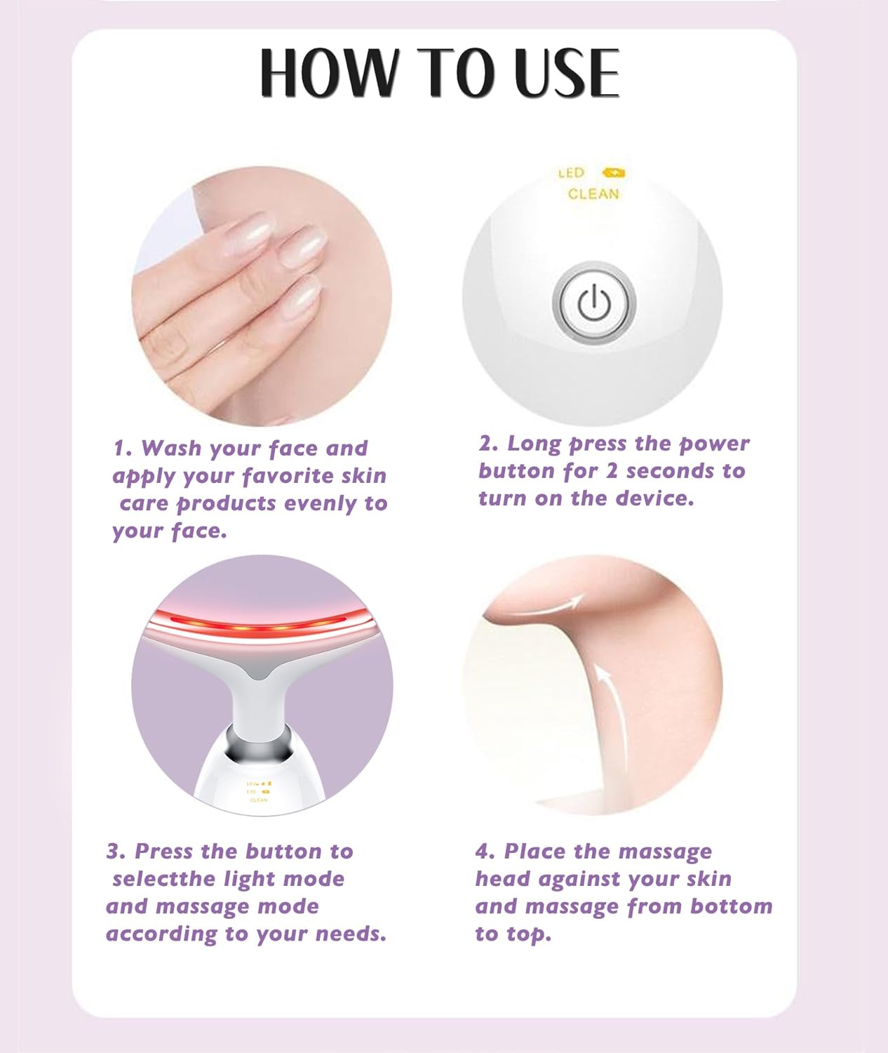 Red light therapy facial and neck massage stick, 7-color LED facial and neck massager