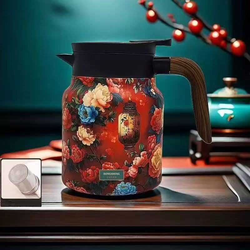 Vintage Floral Pattern Tea Thermos – Built-In Infuser
