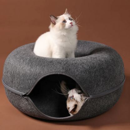 Cat Cave Bed for Indoor Cats, Removable Round Felt Tunnel with Washable Interior for Cat Housing and Play (20 Inch)
