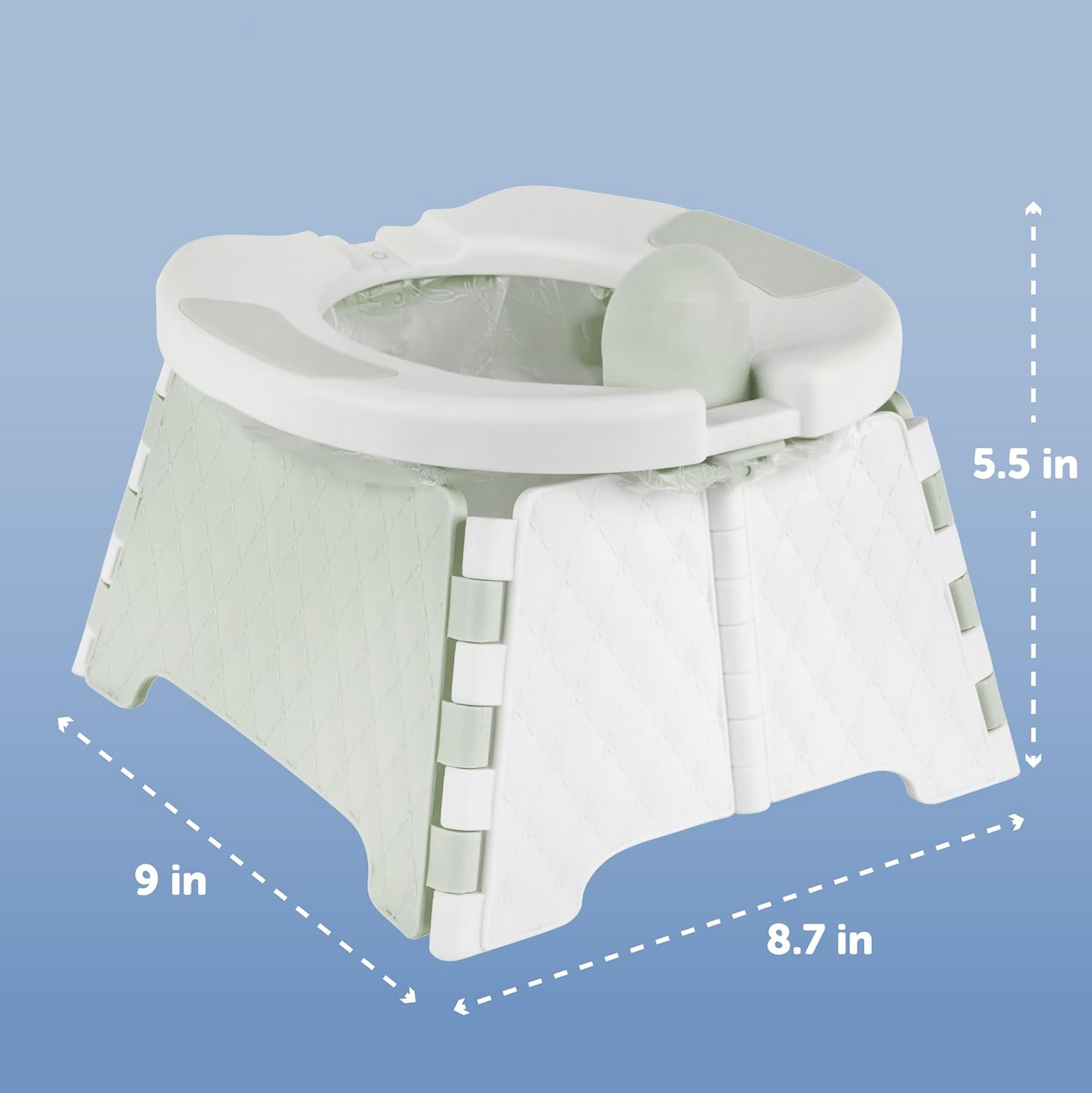 Portable toilet training chair with travel bag and 30 liners, foldable.