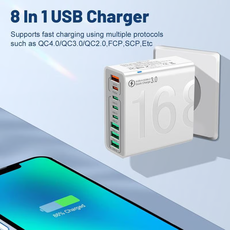 8-Port Fast Charging USB Hub 4 USB-CFallFreshness& 4 USB-A Portable Smart Charger