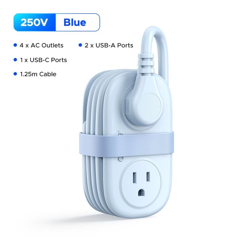 Travel Power Strip. ORICO 4 Outlets 3 USB Ports (1 USB C) with 4FT Wrapped Short Extension Cord Small Power Strip