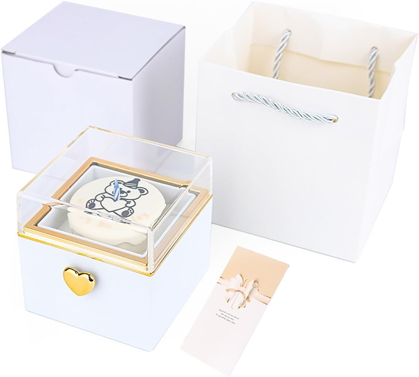 Bear Birthday Cake Flip Ring Box, Surprise Pop-up Gift Box