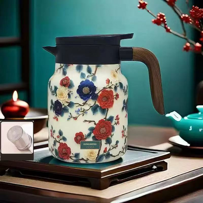 Vintage Floral Pattern Tea Thermos – Built-In Infuser