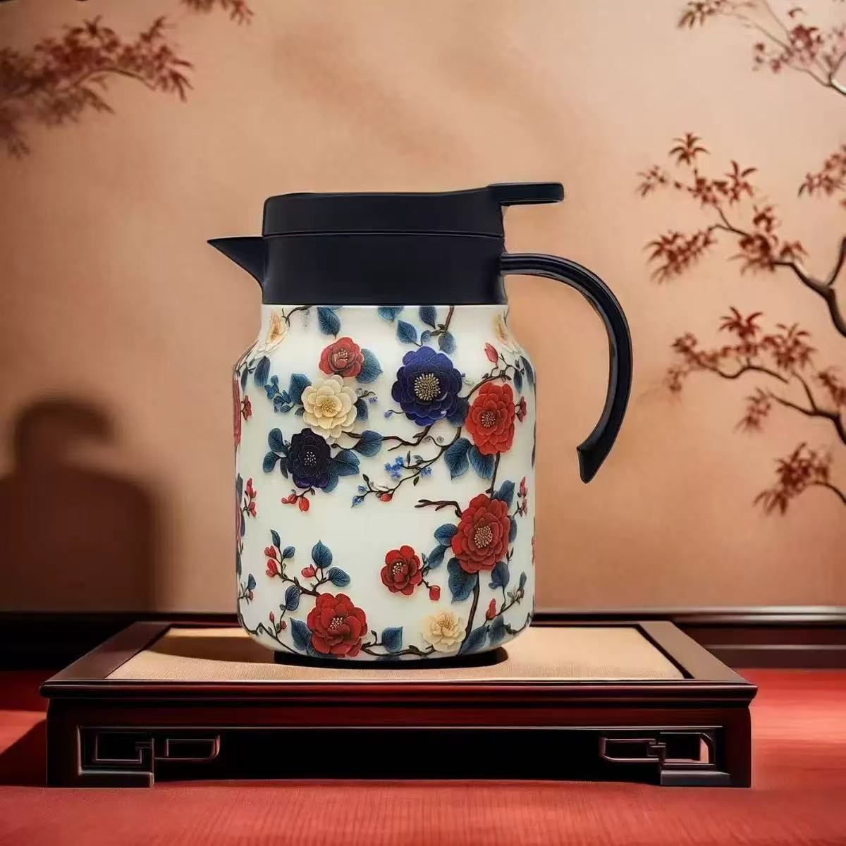 Vintage Floral Pattern Tea Thermos – Built-In Infuser