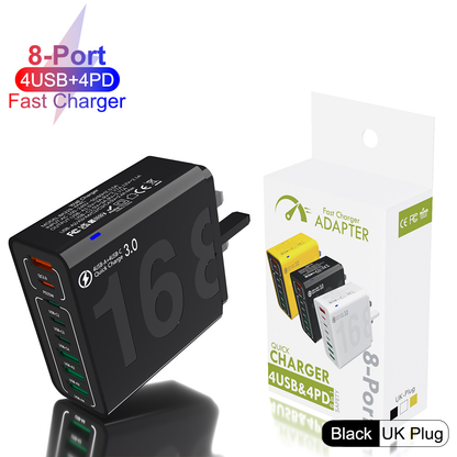 8-Port Fast Charging USB Hub 4 USB-CFallFreshness& 4 USB-A Portable Smart Charger