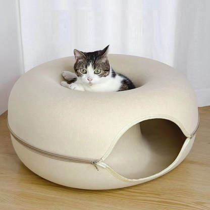 Cat Cave Bed for Indoor Cats, Removable Round Felt Tunnel with Washable Interior for Cat Housing and Play (20 Inch)