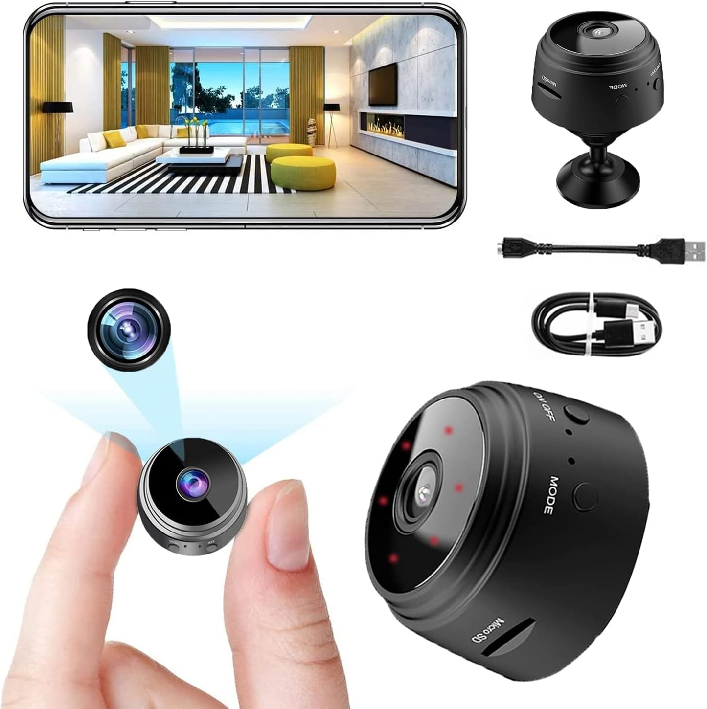Mini Hidden Camera Recorder, Small, Full HD 1080P WiFi Surveillance Microphone