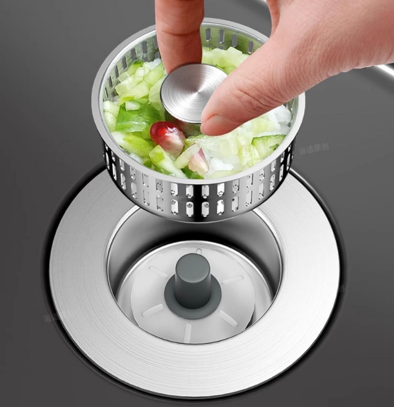 Kitchen Sink Drain Strainer 3 in 1, 304 Stainless Steel Pop-up Sink Stopper