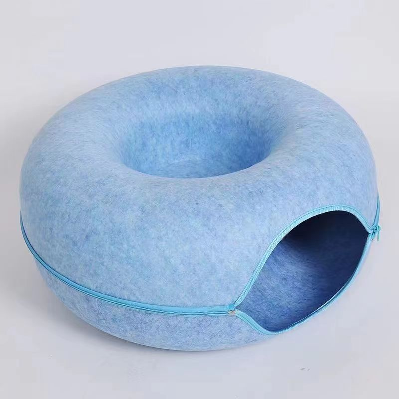 Cat Cave Bed for Indoor Cats, Removable Round Felt Tunnel with Washable Interior for Cat Housing and Play (20 Inch)