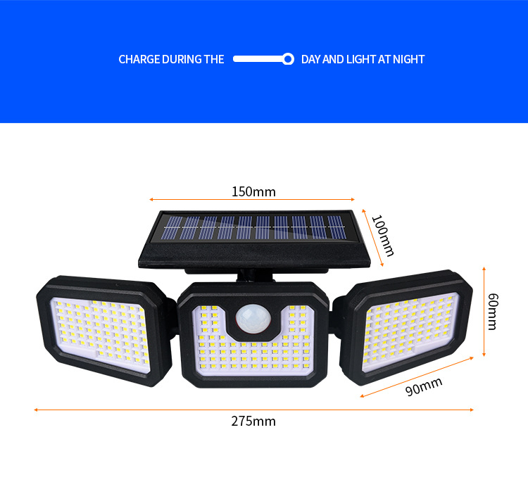 Outdoor Solar 210 LED Security Light with Remote Control, 270 Degree Wide Angle Floodlight Wall Light, 3 Modes