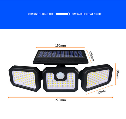 Outdoor Solar 210 LED Security Light with Remote Control, 270 Degree Wide Angle Floodlight Wall Light, 3 Modes