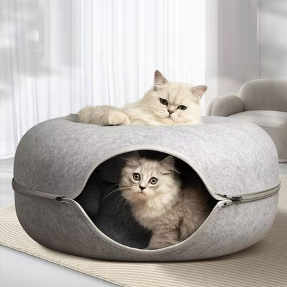 Cat Cave Bed for Indoor Cats, Removable Round Felt Tunnel with Washable Interior for Cat Housing and Play (20 Inch)