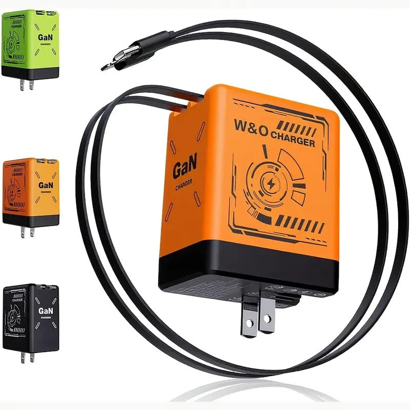 ⚡A+C Multi-Port 120W GaN Charger | Comes with a retractable cable for fast charging of all devices