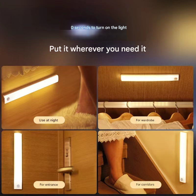 Ultra-thin intelligent human body sensing LED light long magnetic self-adhesive wardrobe light strip rechargeable wine cabinet cabinet light strip